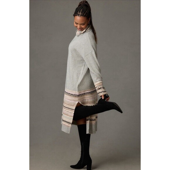 Anthropologie Daily Practice Dress Sweater Women Gray Turtle Neck Boho Sz S NWT - Picture 5 of 13
